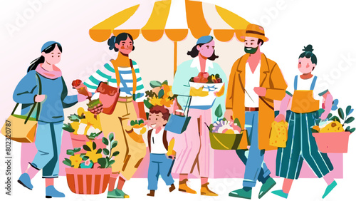 Bustling Local Farmers Market with Happy Shoppers Plastic Bag Free Day