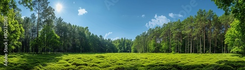 Vibrant green forest with clear blue sky perfect for natureinspired desktop backgrounds