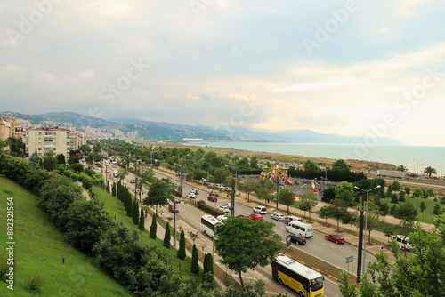 View onto the Giresun Road, Giresun Yolu and the black sea behind it from the Hagia Sophia Mosque, Trabzon, Turkey photo