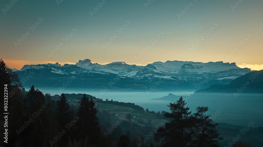 Swiss alps sunrise  majestic mountains bathed in morning light, stunning landscape view
