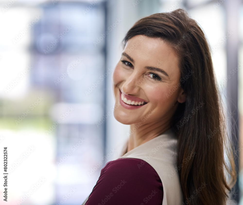 Office, portrait and accountant with smile at finance agency, company and startup for development. Woman, employee happy and entrepreneur at workplace for growth, confident or positive for business Office, portrait and accountant with smile at finance agency, company and startup for development. Woman, employee happy and entrepreneur at workplace for growth, confident or positive for business