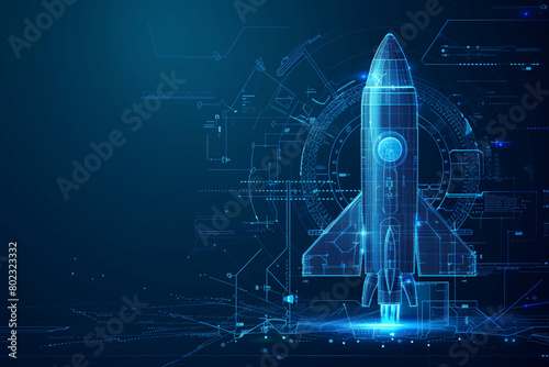blueprint rocket technology mesh line blue background