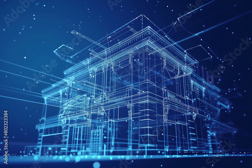 3d perspective blueprint building scan line,technology background