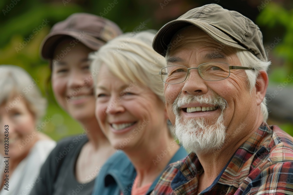 Portrait of a happy senior man with his family in the background Portrait of a happy senior man with his family in the background