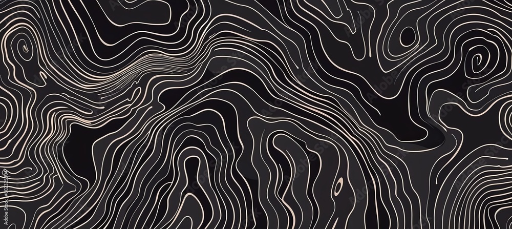Vector seamless pattern of topographic lines. black and white