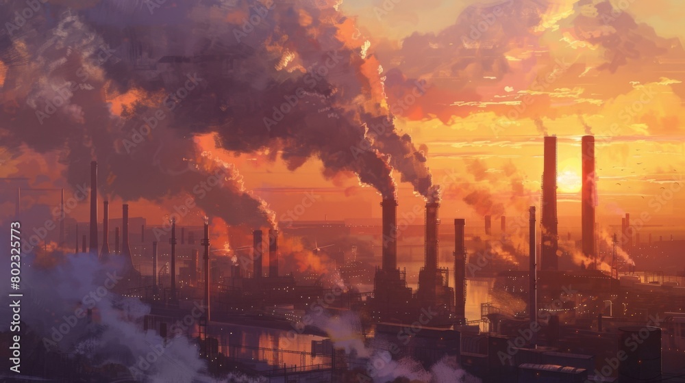 Sunset over Industrial Landscape