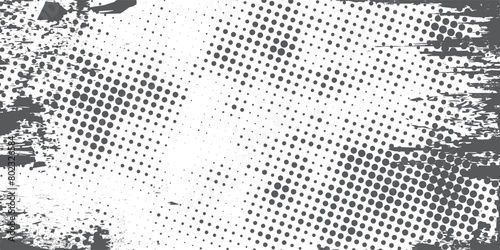 Halftone faded gradient texture. Grunge halftone grit background. White and black sand noise wallpaper. Retro pixilated vector backdrop