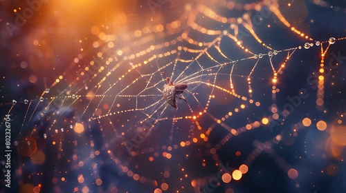 A detailed image of a spider web, each strand surrounded by a luminous aura photo