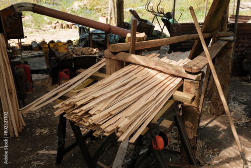 Traditional hand cleft chestnut plastering laths (Castanea sativa)