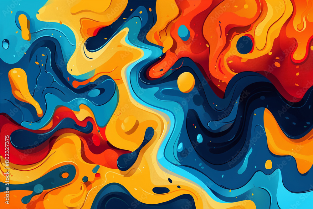 Abstract background in the style of orange blue and yellow colors, flowing waves of paint, creating an organic pattern Abstract background in the style of orange blue and yellow colors, flowing waves of paint, creating an organic pattern
