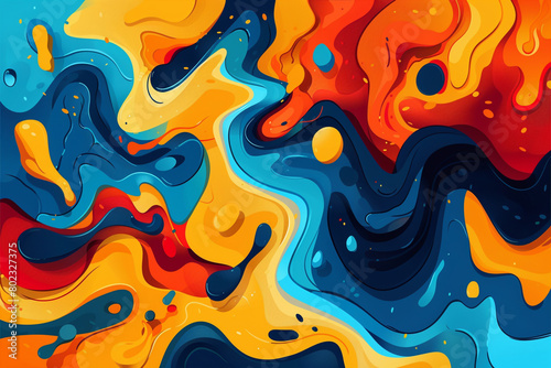  Abstract background in the style of orange blue and yellow colors, flowing waves of paint, creating an organic pattern