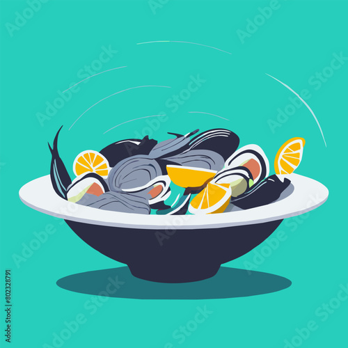 plato de mariscos en mesa navidea, vector illustration flat 2 photo