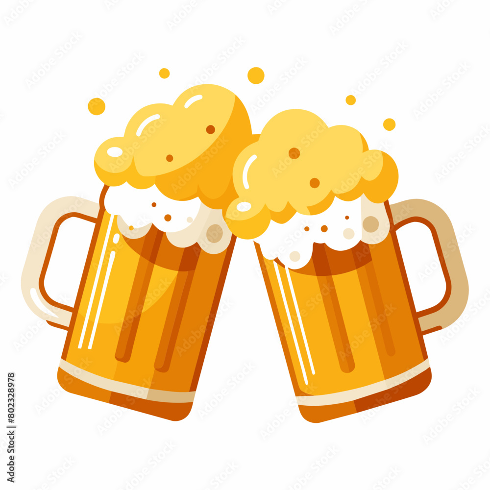 Mugs of beer with froth, and cheers vector illustration isolated on a white background.
Mugs of beer with froth, and cheers vector illustration isolated on a white background.
