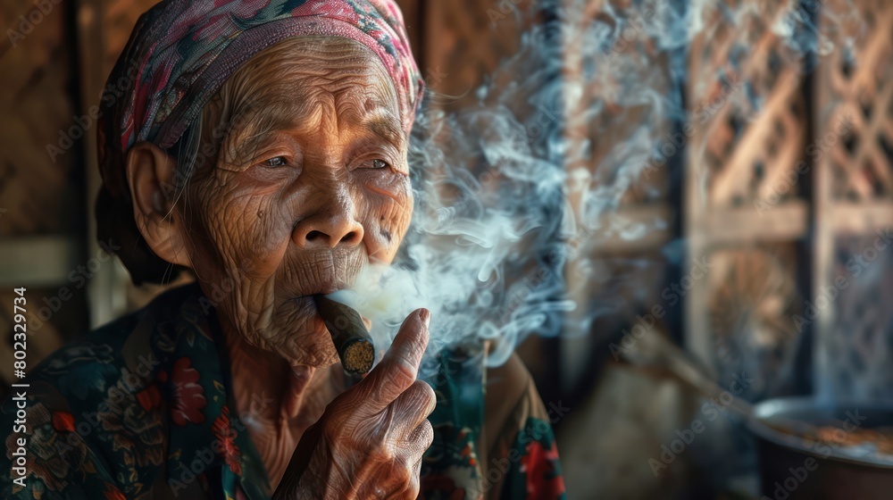 Old woman smoking cigarettes Old woman smoking cigarettes