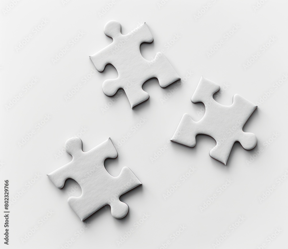 Close-up of white puzzle pieces spread out on a table against a plain white background.
Close-up of white puzzle pieces spread out on a table against a plain white background.