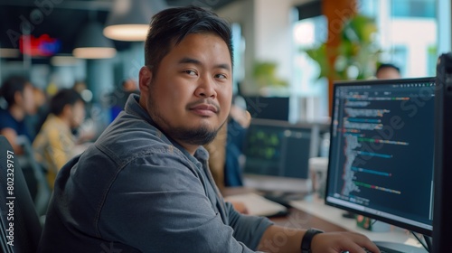 A man sitting at a desk in front of a personal computer monitor