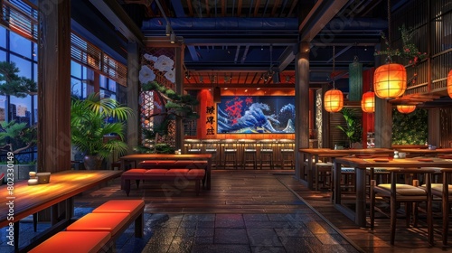 Vibrant D of a Colorful Japanese Restaurant Interior