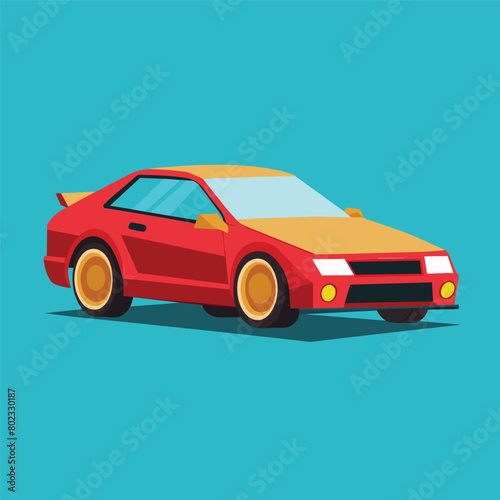 a red car with a yellow rim and a black rim. © Ninejoe