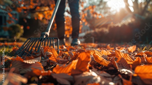 person cleaning leaves photo