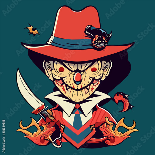 scary halloween clipart extremely detailed, scary freddy krueger, vector illustration flat 2 photo