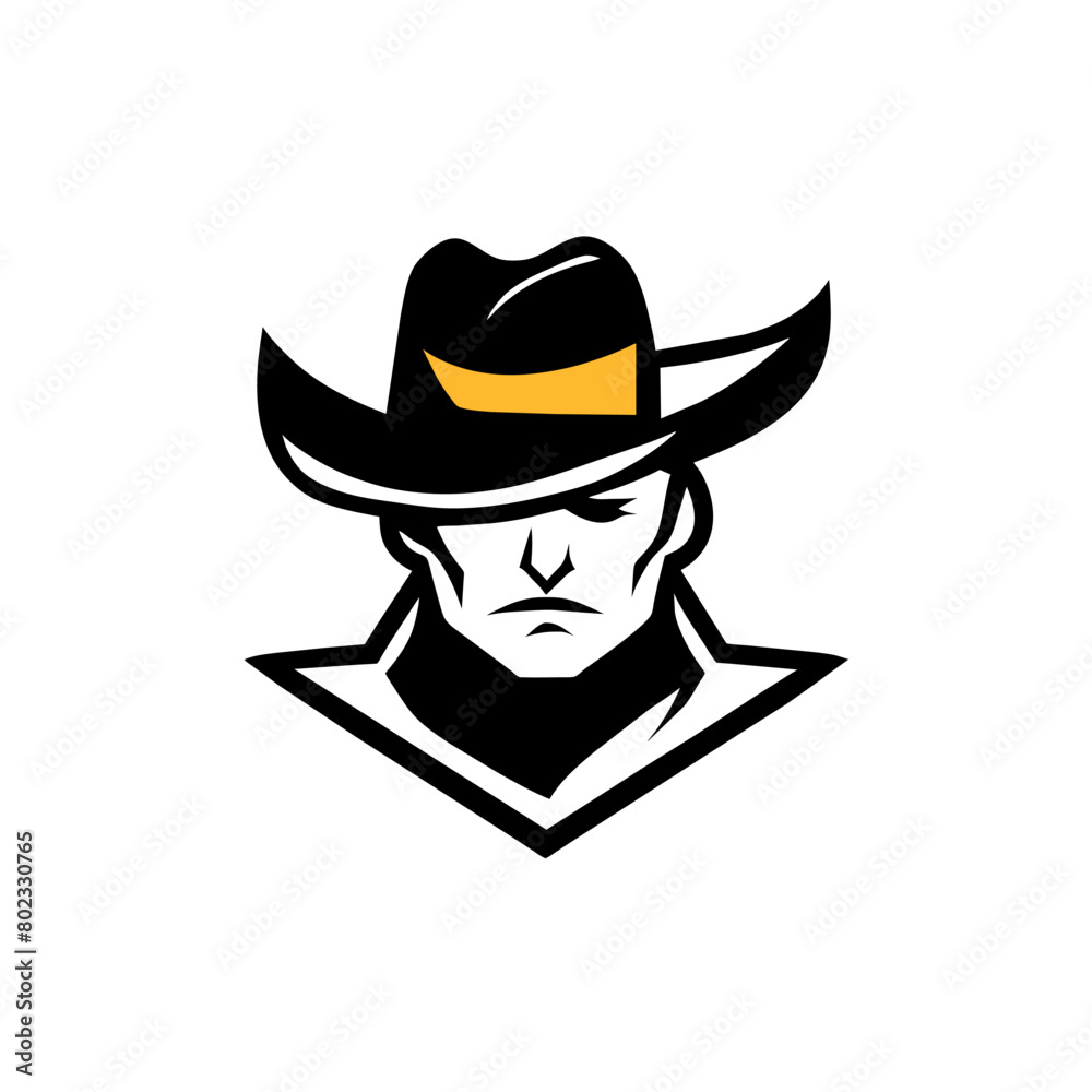 simple clean cowboy cartoon portrait logo, vector illustration flat 2