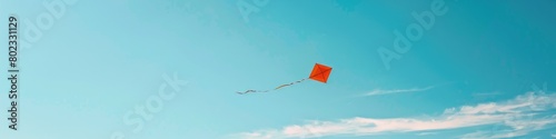 single red kite flying high in the sky 