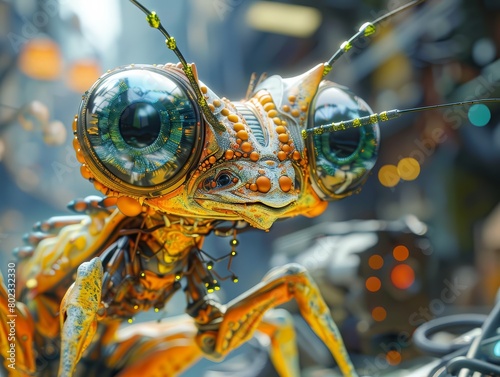 mystical creatures exploring futuristic gadgets, showcasing intricate details in a photorealistic CG 3D style Highlight unique anatomy and vibrant colors with dynamic camera angles © Keyframe's