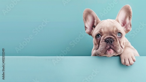 Portrait of bull dog peeping with plain background photo