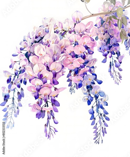 watercolor wisteria clipart  soft pink purple  white background