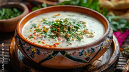 The cuisine of Belarus. Cold Belarusian soup with kefir.