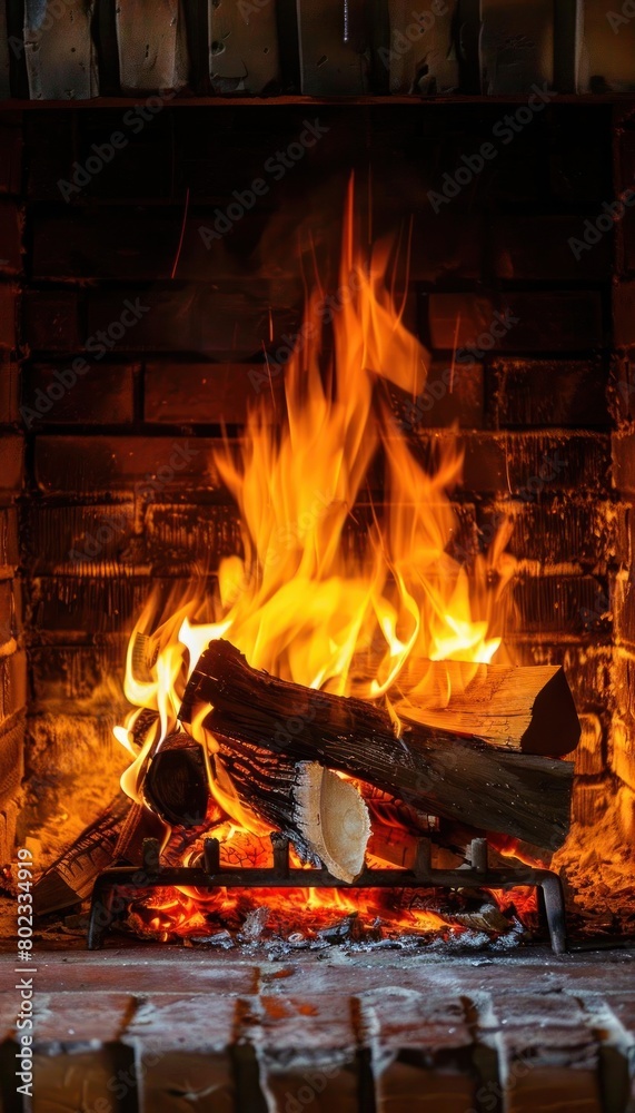 A cozy fireplace with a bright orange dancing flame. The fire is crackling and popping, and the embers are glowing. A cozy fireplace with a bright orange dancing flame. The fire is crackling and popping, and the embers are glowing.