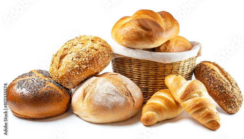 Brote und Brötchen isoliert auf weißen Hintergrund, Freisteller