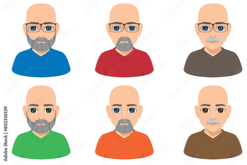 portrait of bald and old man set portrait of bald and old man set