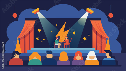 The theater play incorporated a sensory break into the show where the lights and music were turned down to give audience members a chance to recharge.. Vector illustration