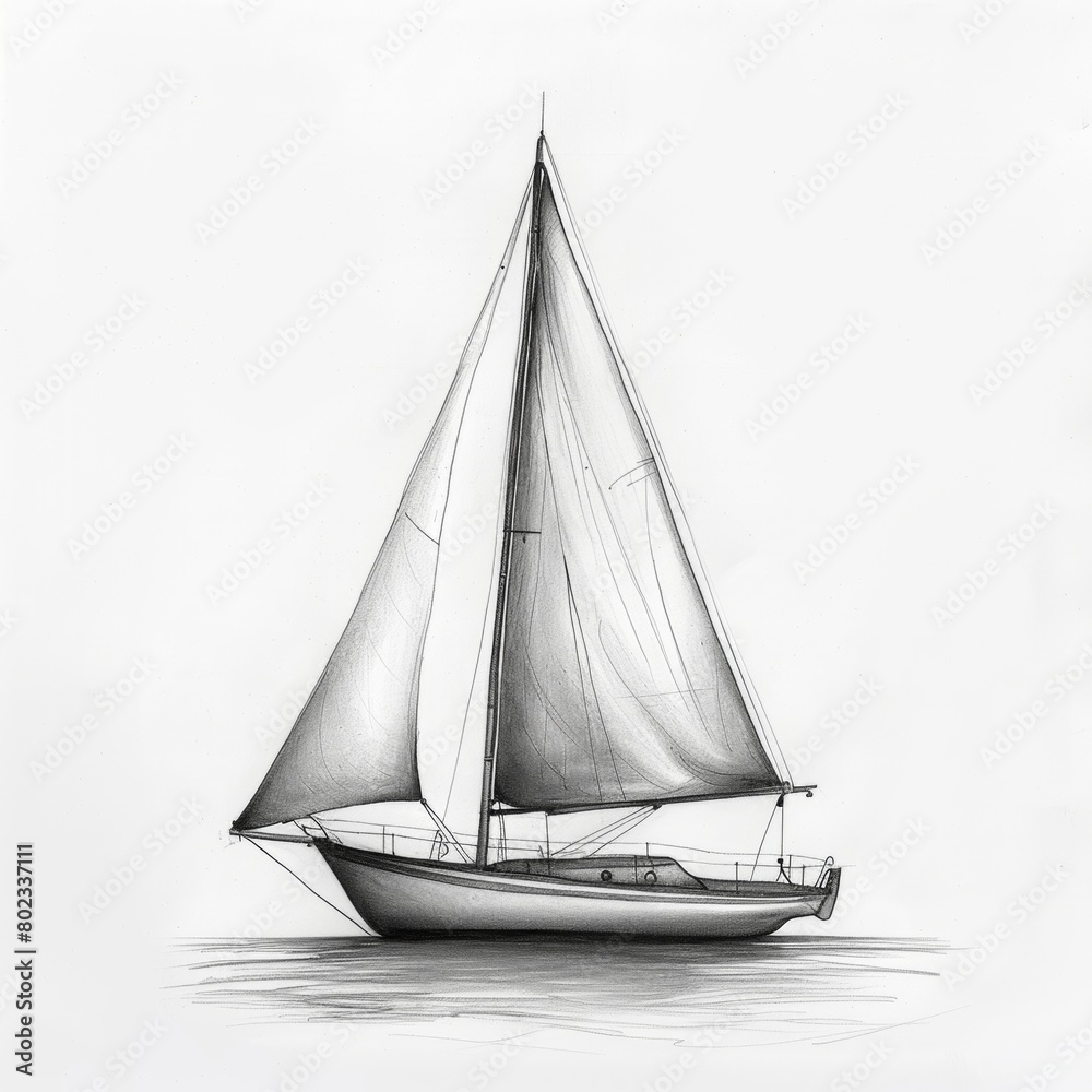 Watercolor painting of sailing boat.