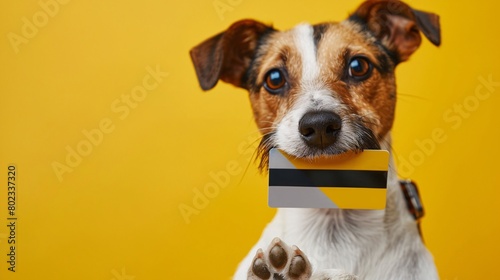 dog with credit card on isolated background © Spyrydon