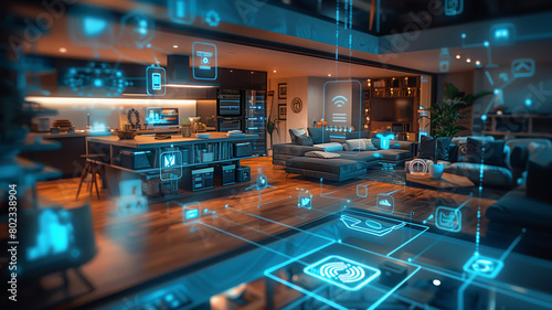 Wallpaper Mural Smart home interior showcasing interconnected devices, eco-friendly tech interface Torontodigital.ca