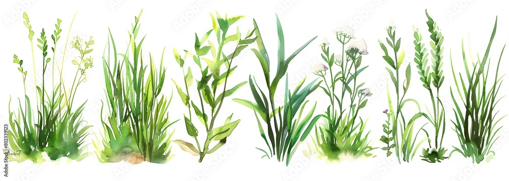 Fototapeta premium watercolor, grass clipart, vector style, white background