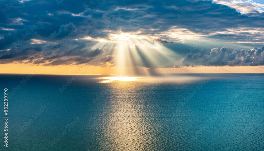 Light from heaven, bright sunlight with reflection in water.