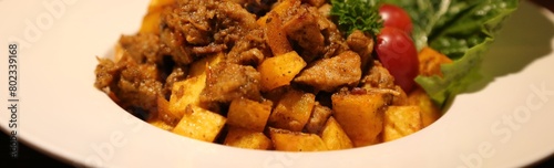 stir-fry beef with chopped potatoes curry dish