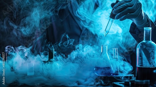 Artistic Laboratory Scene with Chemical Reactions