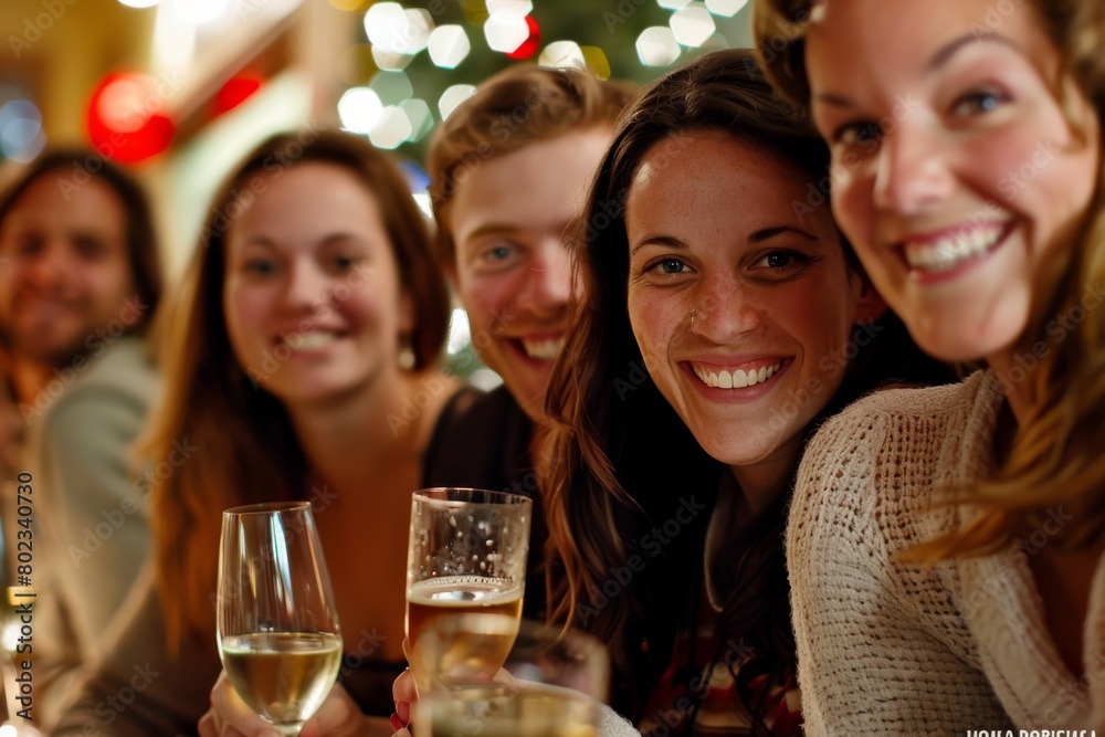 Group of friends toasting with champagne at a bar or restaurant. Group of friends toasting with champagne at a bar or restaurant.