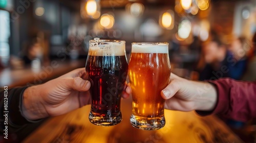 Friends Toasting With Craft Beer at a Cozy Bar