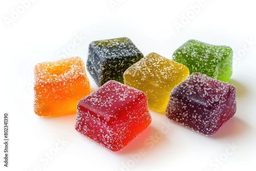 Assorted Colorful Gummy Candies on White Background. Sweet Treats for All Ages. 