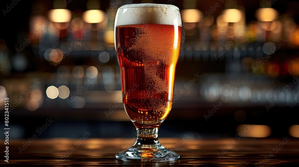 Refreshing Craft Beer in Glass on Bar Counter Refreshing Craft Beer in Glass on Bar Counter