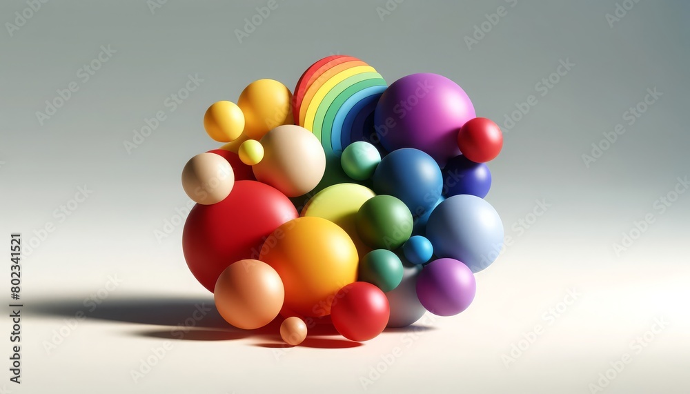 A colorful ball with a rainbow on it. The balls are all different colors and sizes. The image has a fun and playful mood A colorful ball with a rainbow on it. The balls are all different colors and sizes. The image has a fun and playful mood