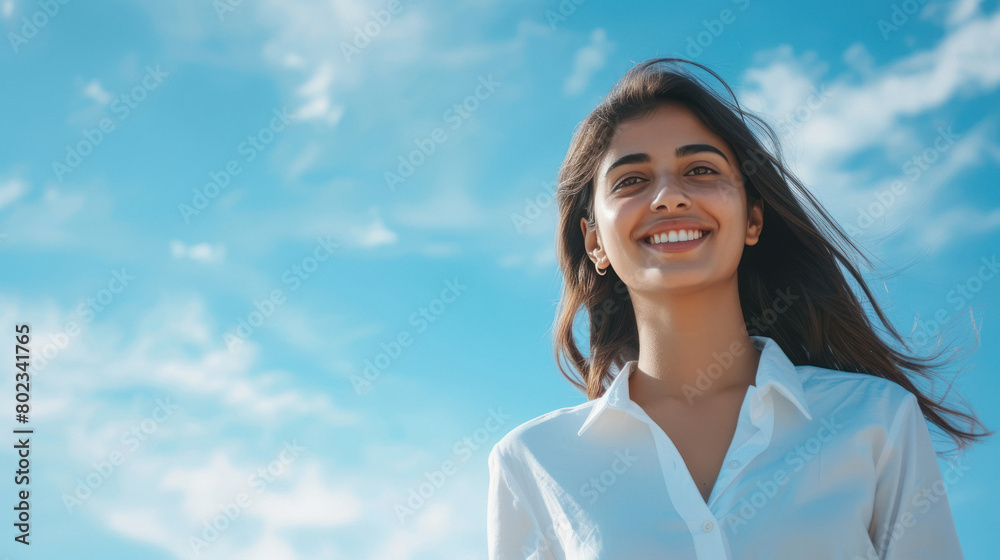 businesswoman walking on the street with sky background businesswoman walking on the street with sky background