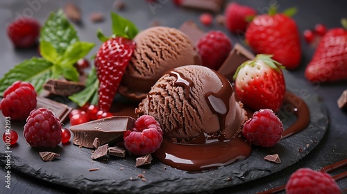 chocolate ice creams and slice of stawbery