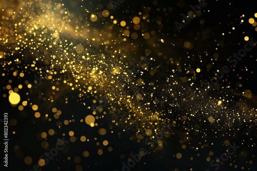 Golden glitter bokeh on black background,  Christmas and New Year concept