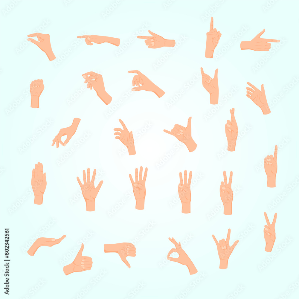 Human hands gestures set with flat isolated icons of palm hands with crossed fingers various shapes vector illustration Human hands gestures set with flat isolated icons of palm hands with crossed fingers various shapes vector illustration